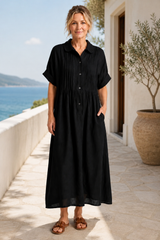 Valeria-Button Shirt Maxi Dress