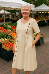 Mariselle – Coastal Stripe Button Midi Dress