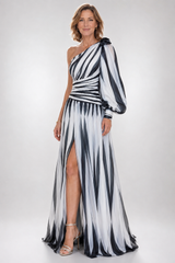 Monara – Statement Stripe One-Shoulder Maxi Dress