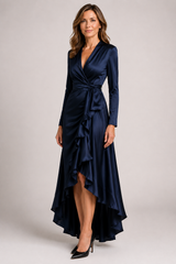 Noctara – Satin Cascade Wrap Dress