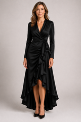 Noctara – Satin Cascade Wrap Dress