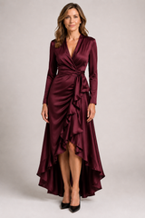 Noctara – Satin Cascade Wrap Dress