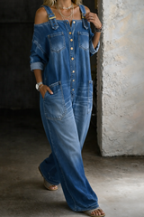 Bellamy - Buckled Off-Shoulder Denim Jumpsuit