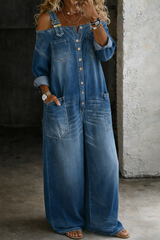 Bellamy - Buckled Off-Shoulder Denim Jumpsuit