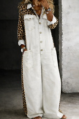 Leontine - Leopard Contrast Denim Jumpsuit