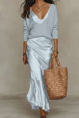 Elena - Midi Satin Dress with Included Sweater