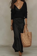Elena - Midi Satin Dress with Included Sweater