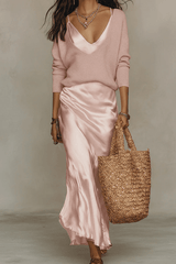 Elena - Midi Satin Dress with Included Sweater