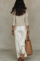 Elena - Midi Satin Dress with Included Sweater