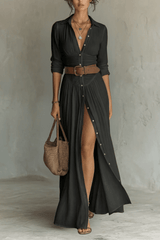 Elara – Button-Front Pleated Maxi Dress