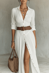 Elara – Button-Front Pleated Maxi Dress