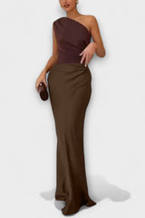Elegant One-Shoulder Pleated Maxi Dress