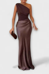 Elegant One-Shoulder Pleated Maxi Dress