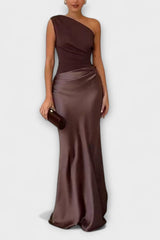 Elegant One-Shoulder Pleated Maxi Dress