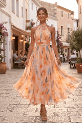 Celeste - Watercolour Bloom Halter Maxi Dress