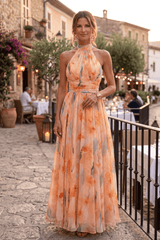 Celeste - Watercolour Bloom Halter Maxi Dress