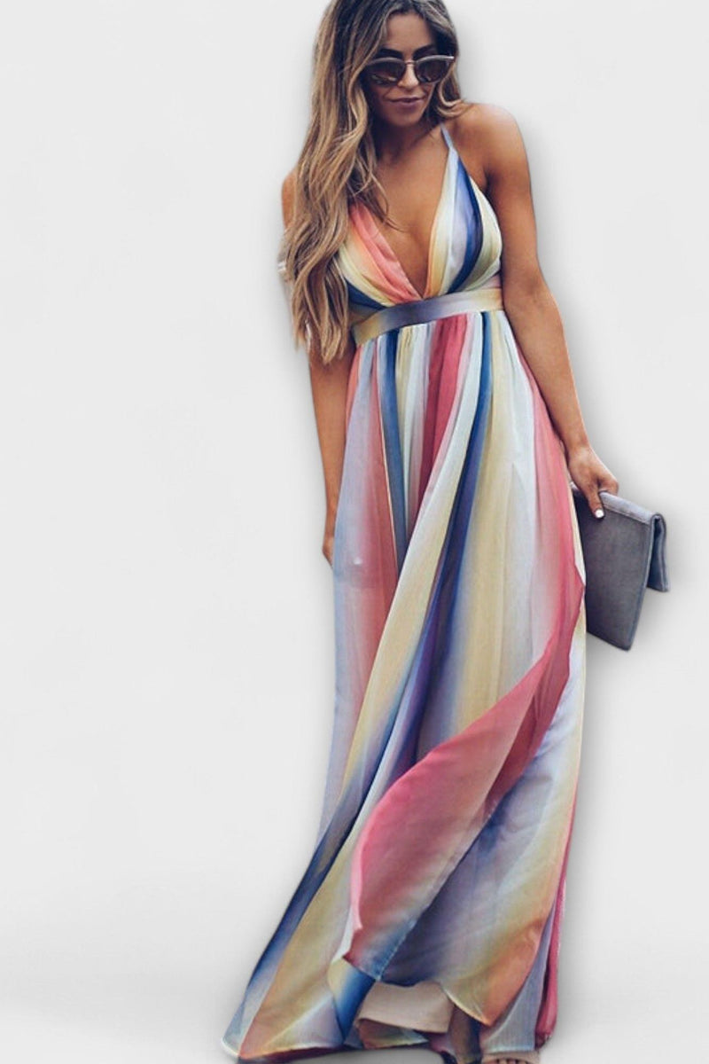 Striped Dress with V-Neck