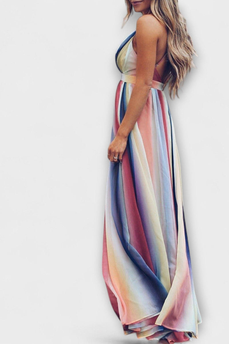 Striped Dress with V-Neck