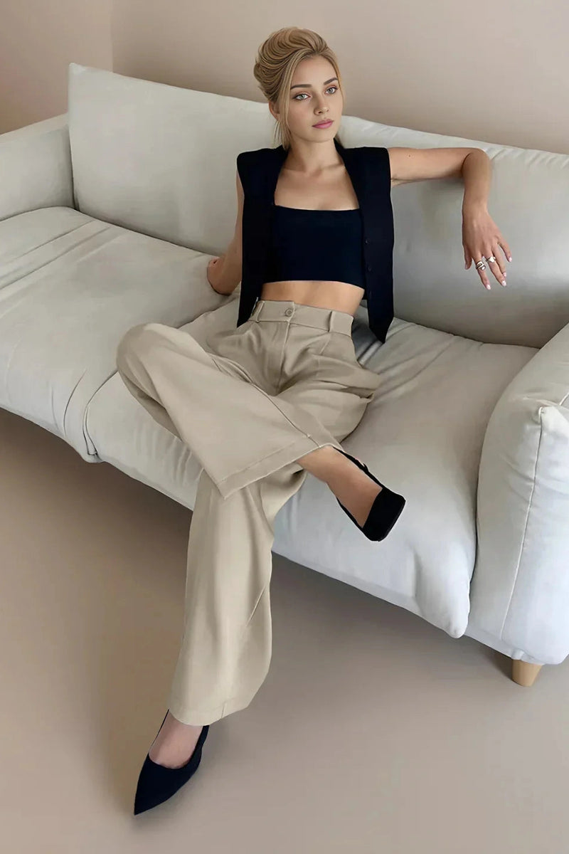 Casual Pockets Wide Leg Pants