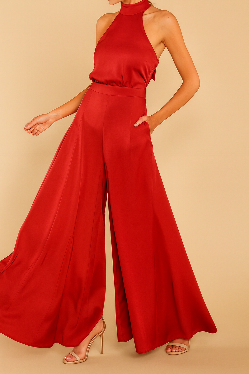 The Luxe Motion – Halter Satin Jumpsuit