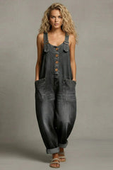 Avenlie - Relaxed Denim Overall Jumpsuit