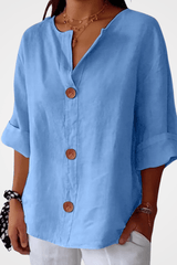 Elina – Relaxed Linen Blend Button Blouse