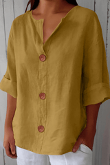 Elina – Relaxed Linen Blend Button Blouse