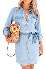 Ruby – Belted Denim Shirt Mini Dress