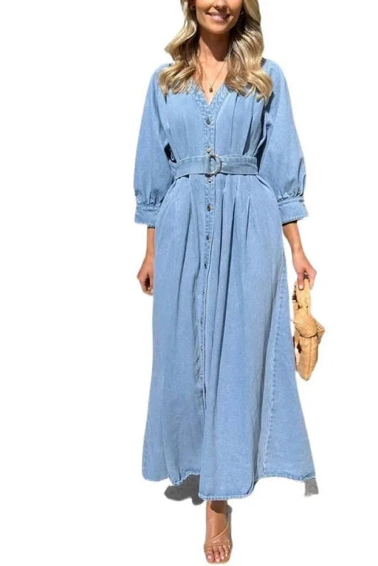 Mira – Relaxed Belted Denim Midi Dress