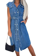 Sienna – Sleeveless Belted Denim Shirt Dress