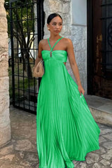 Azurea – Pleated Elegance Maxi Dress