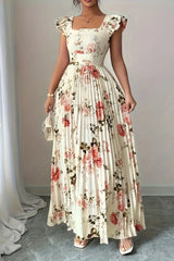 Elowen – Vintage Bloom Pleated Maxi Dress