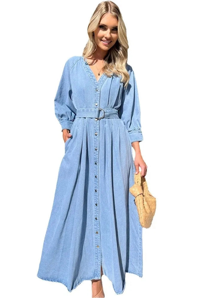 Mira – Relaxed Belted Denim Midi Dress