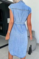 Sienna – Sleeveless Belted Denim Shirt Dress