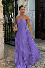 Azurea – Pleated Elegance Maxi Dress