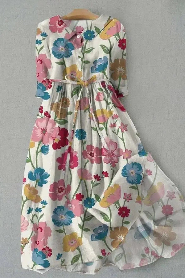 Flora – Painted Garden Waist Tie Dress
