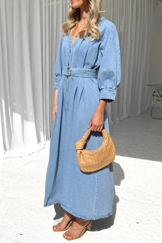 Mira – Relaxed Belted Denim Midi Dress