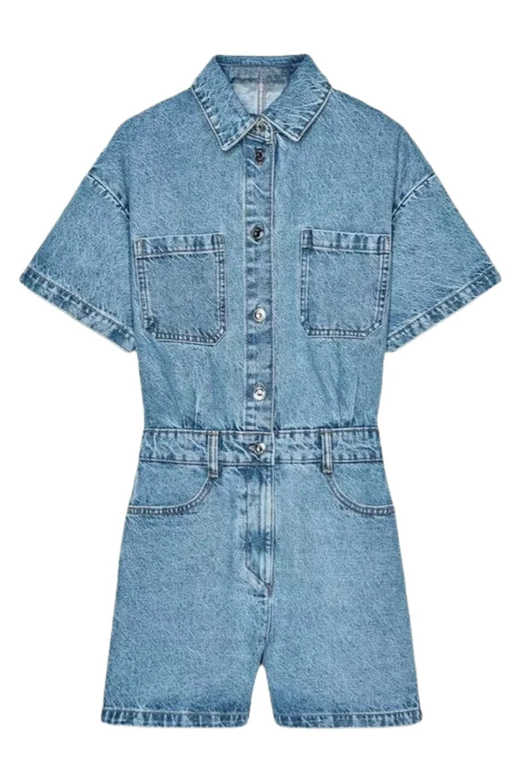 Sky Blue - Denim Overall Shorts