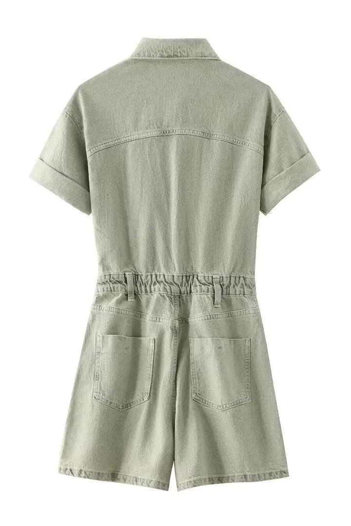 Light Green - Denim Overall Shorts