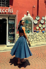 Aurora – High Slit Flare Hem Denim Maxi Dress