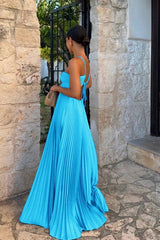 Azurea – Pleated Elegance Maxi Dress