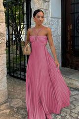 Azurea – Pleated Elegance Maxi Dress