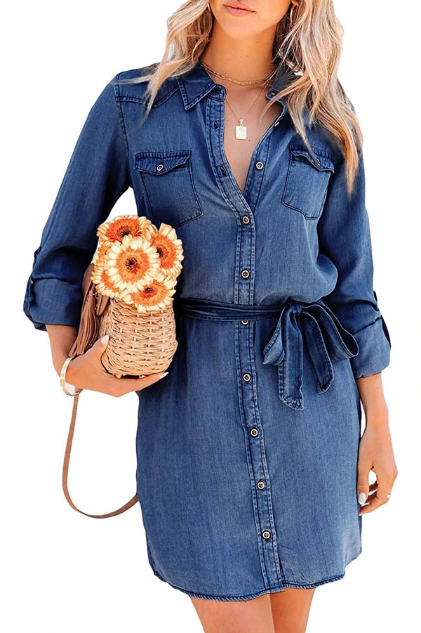 Ruby – Belted Denim Shirt Mini Dress