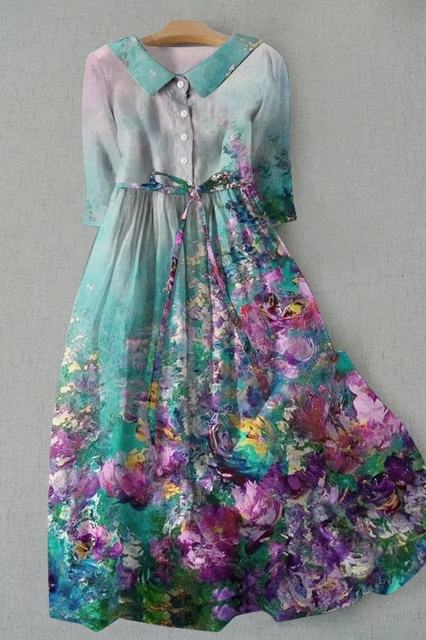 Aurora – Watercolor Garden Waist Tie Dress