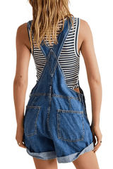 Dark Blue - Vintage Adjustable Denim Overall Shorts