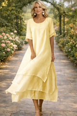 Elowra – Effortless Linen Layered Dress
