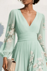 Elaria – Graceful Floral Pleated Maxi Dress