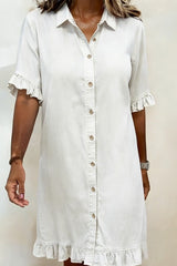 Elowyn - Ruffle Trim Denim Shirt Dres