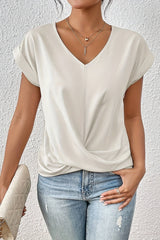 Lunara - Twist Hem V-Neck Blouse