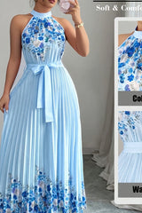 Isabeau | Floral Pleated Halter Maxi Dress